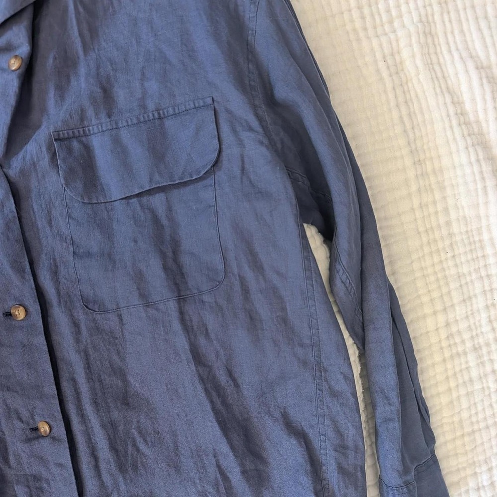 Vintage 90s Butter Mom Ann Taylor linen shirt in navy blue, size S - Picture 3 of 5